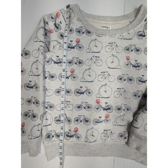 LA Soul Bicycle Print Sweatshirt Women's Grey Fleece Pullover Roses Medium - Picture 9 of 12